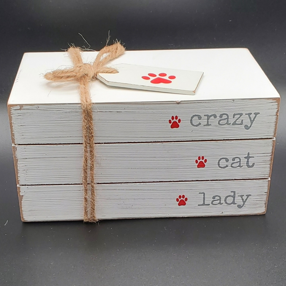 Quill To Paper By Sixtrees Wooden Crazy Cat Lady "Book" Stack
